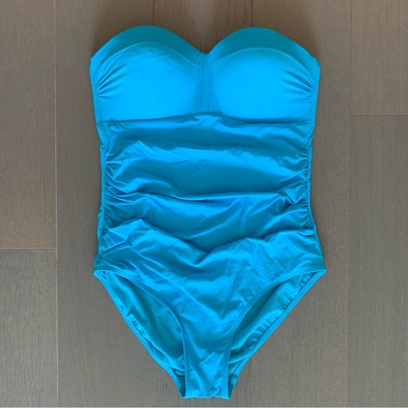 Moontide Blue Strapless Ruched One Piece Swimsuit - Picture 1 of 6